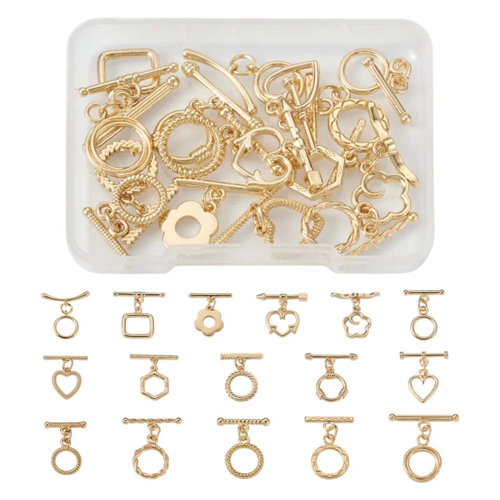 

32Pcs/Box Rack Plating Brass Toggle Clasps Flower Round Ring Mixed Bar Clasp For Jewelry Making DIY Bracelet Necklace Earring