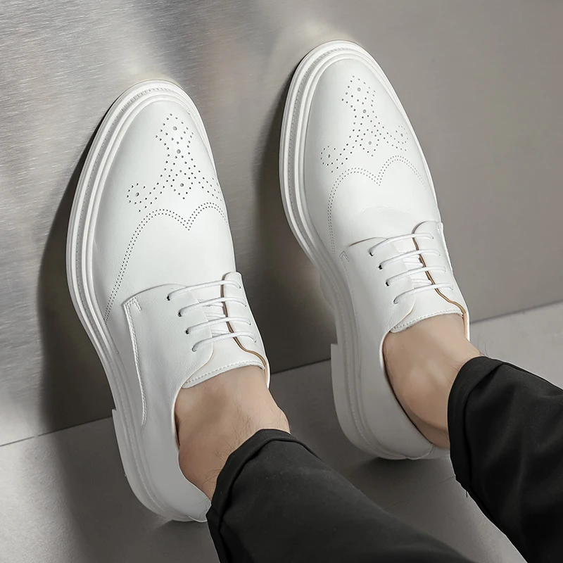 

Male groom's leather shoes Minimalist gentleman retro British style 38-46 Leisure Party plus size White adult suit shoes
