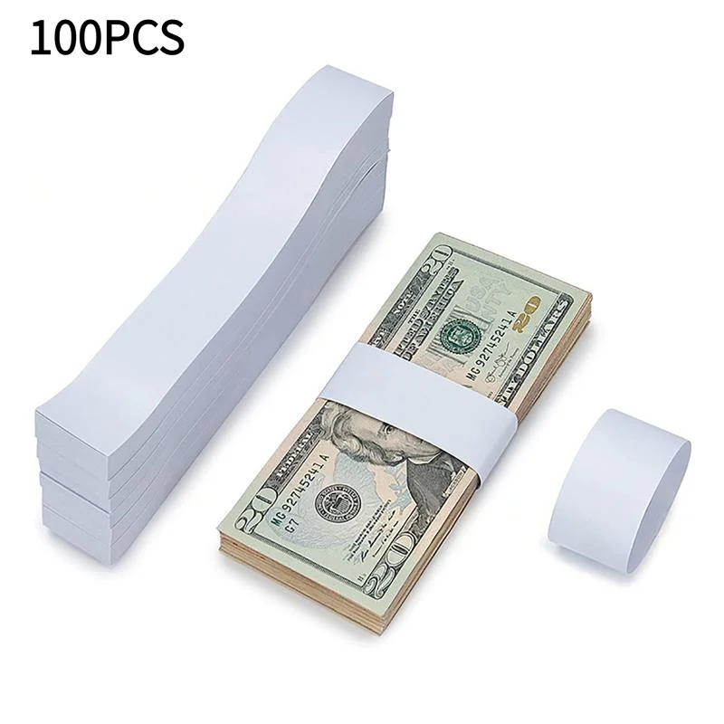 #100PCS Money Bands Self-adhesive Tear Resistant Self Sealing Cash Straps Professional White Money Wrappers For Supermarkets