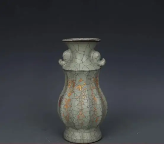 

Antique collection&decoration: Porcelain vase with elephant ears& engraved characters from the official kiln of the Song Dynasty