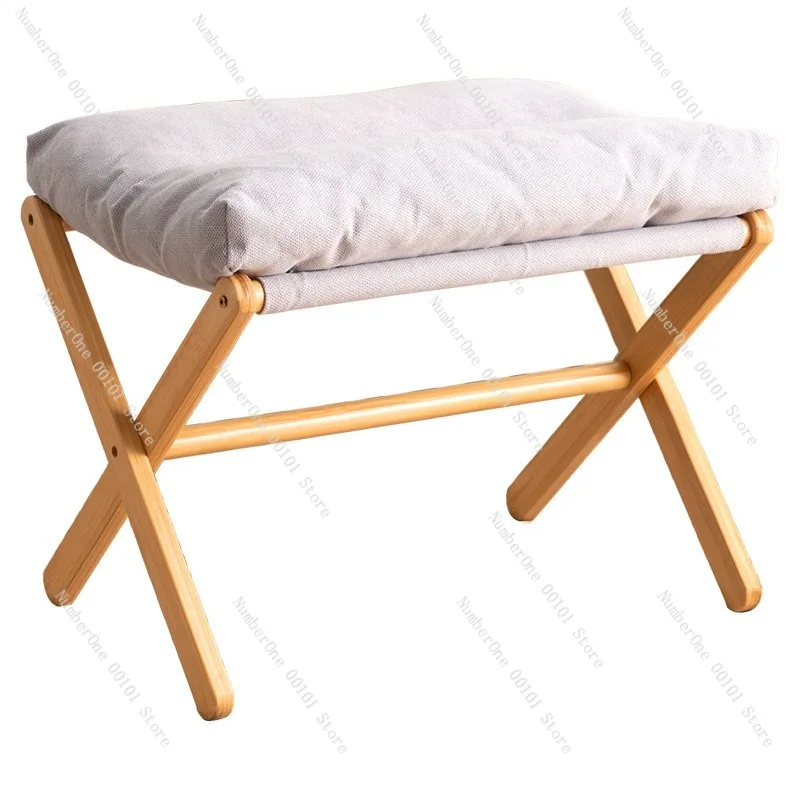 Portable Folding Bamboo Stool Small Household Seat Simple Minimalist Bench Sofa Footstool Living Room Ottoman Outdoor Picnic