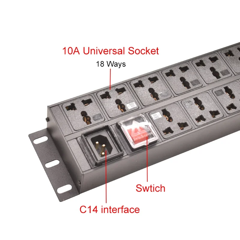 2U 19inch PDU Power Strip C14 interface Power Strip 18 Ways Universal Adapter Socket distribution unit Double Break Switch