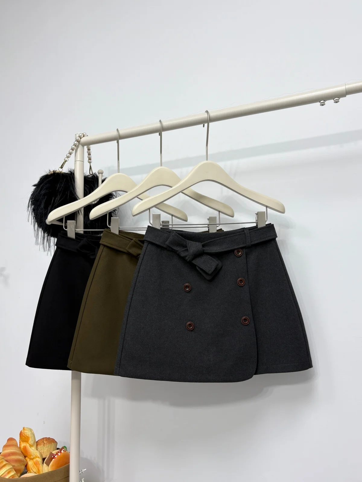 Women's Autumn Winter Double Breasted A Line Suit Skirt Lady Solid Color High Waist Wool&blend Short Skirt