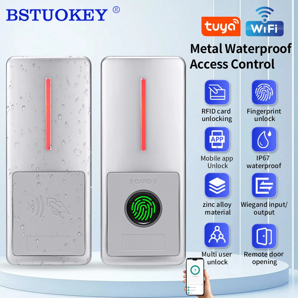 2.4G WIFI TUYA Zinc Alloy Metal Keypad IP67 Waterproof 10000 User RFID Card Reader WG26-44 Controler for Access Control System