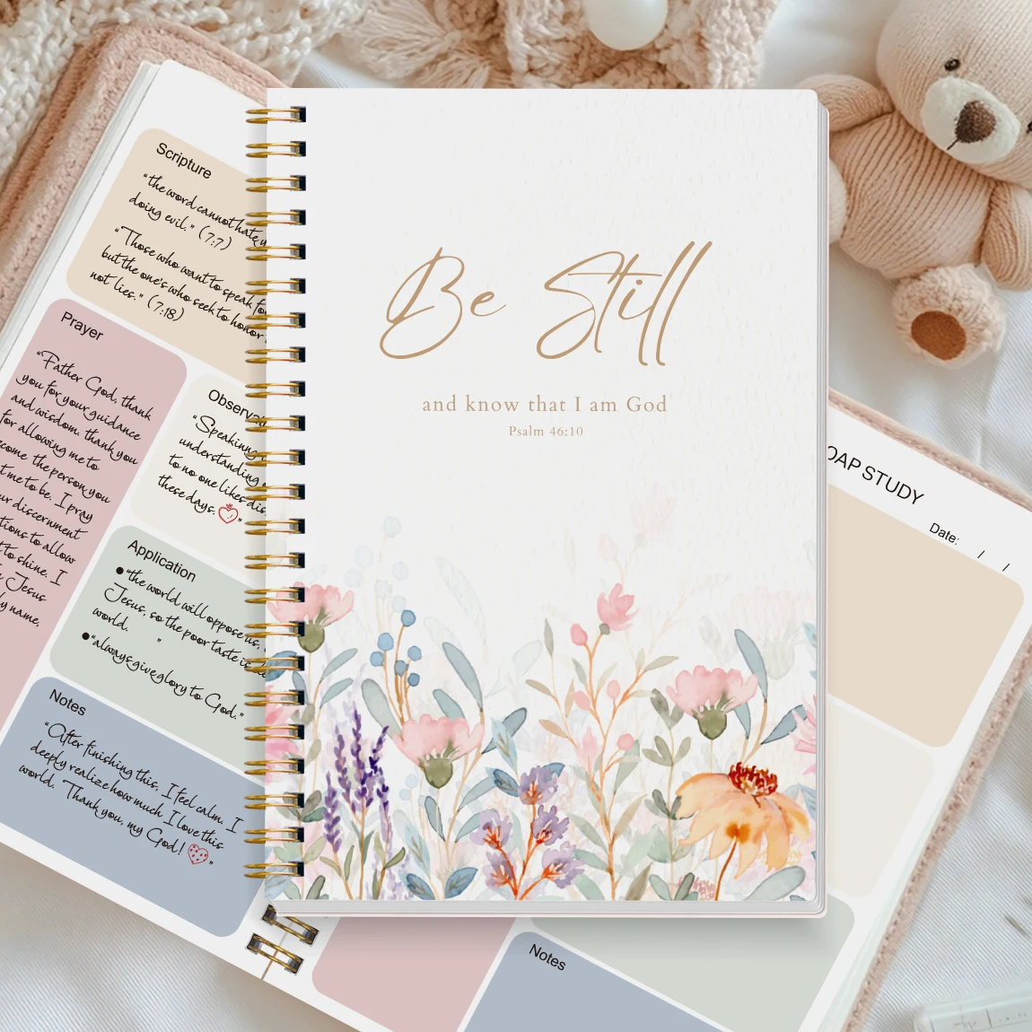 Cuaderno de diario de estudio de la Biblia cristiana con método de jabón, libro devocional de oración en espiral floral, regalo de escritura para mujeres
