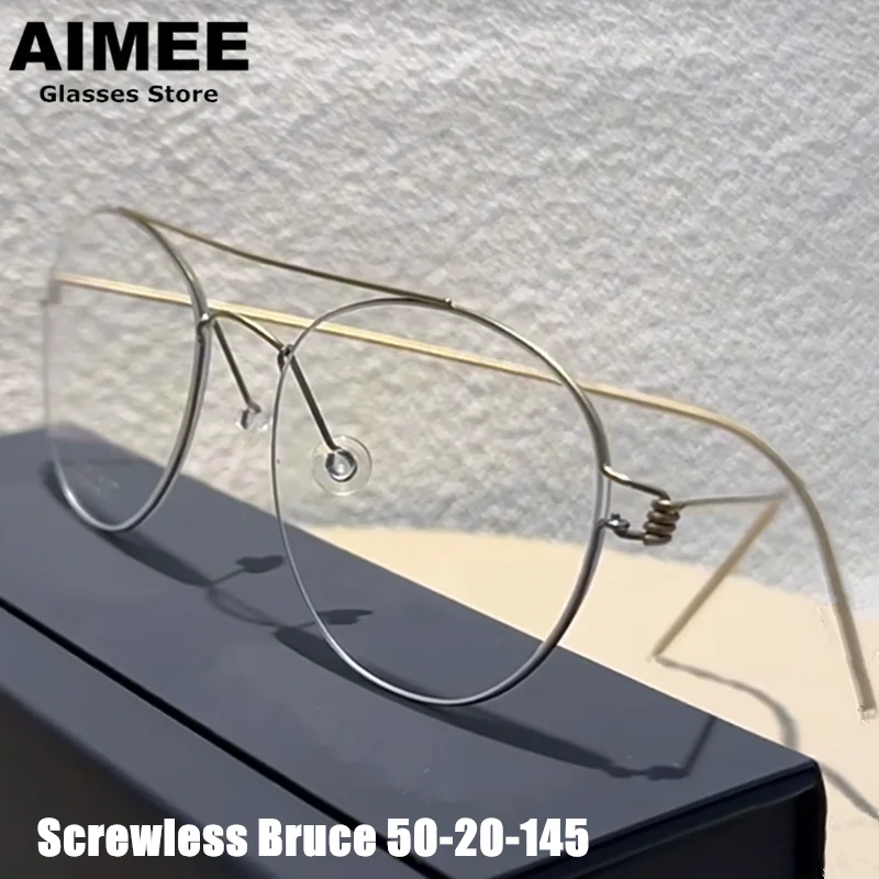 

Denmark Brand Titanium Ultralight Glasses Frame Men Women Double-Beam Round Eyewear Bruce Screwless Handmade Eyeglasses Frames