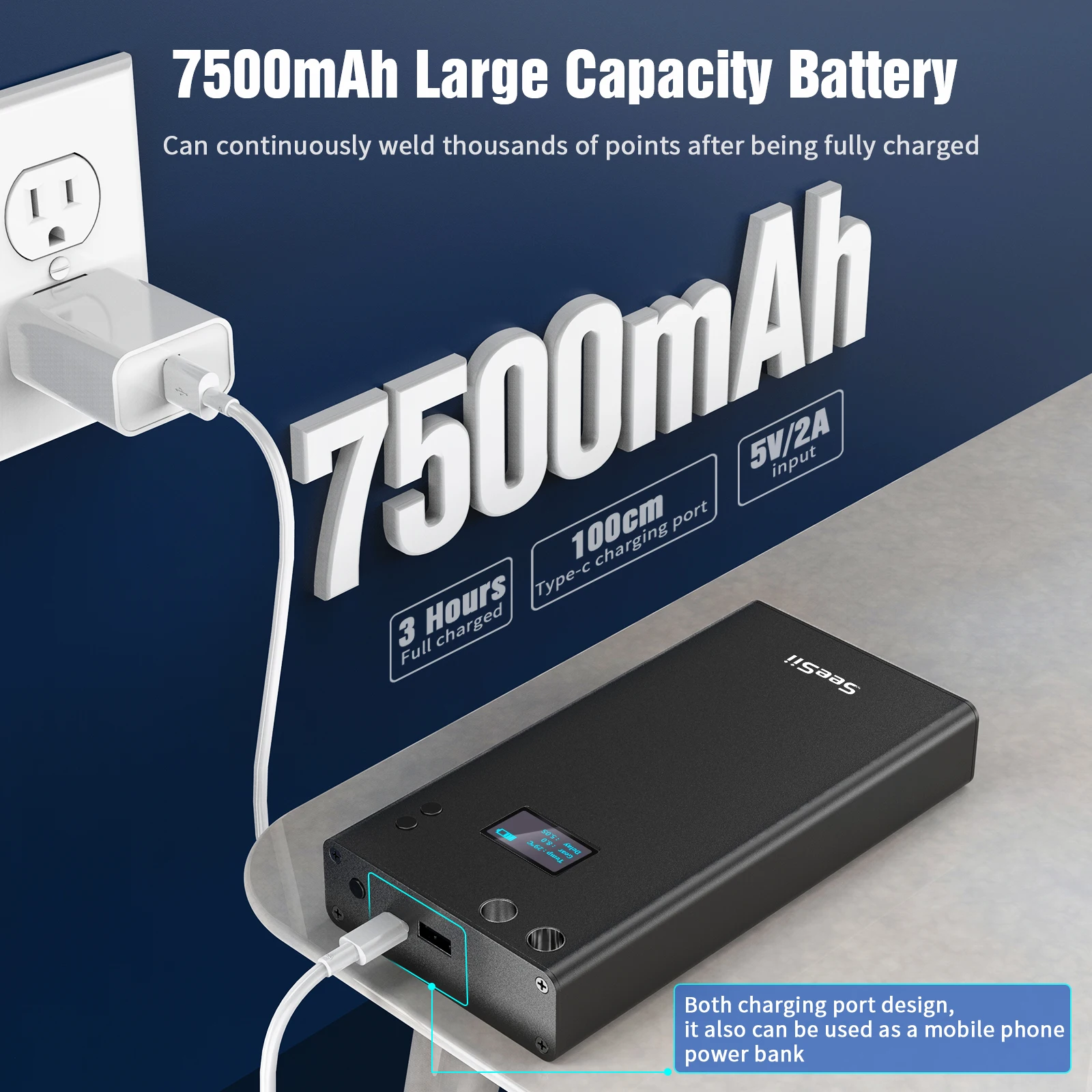 Seesii-Soudeuse par points à engrenages avec écran LCD, machine à souder au dégrad, affichage numérique, batterie au lithium 7500, 80