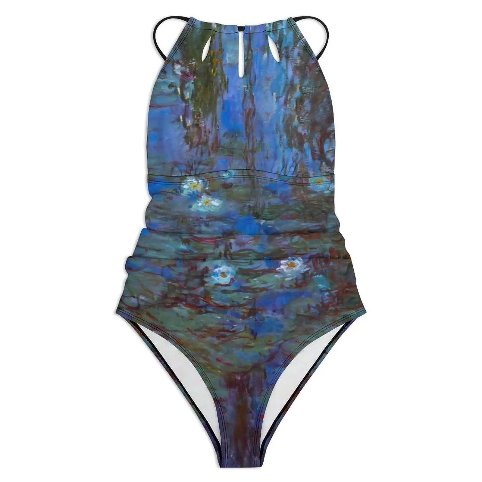 Blue Water Lily Swimsuit Claude Monet Swimwear One Piece Surfing Design Swimsuits Bathing Suit Ladies Push Up Sexy Beach Outfits