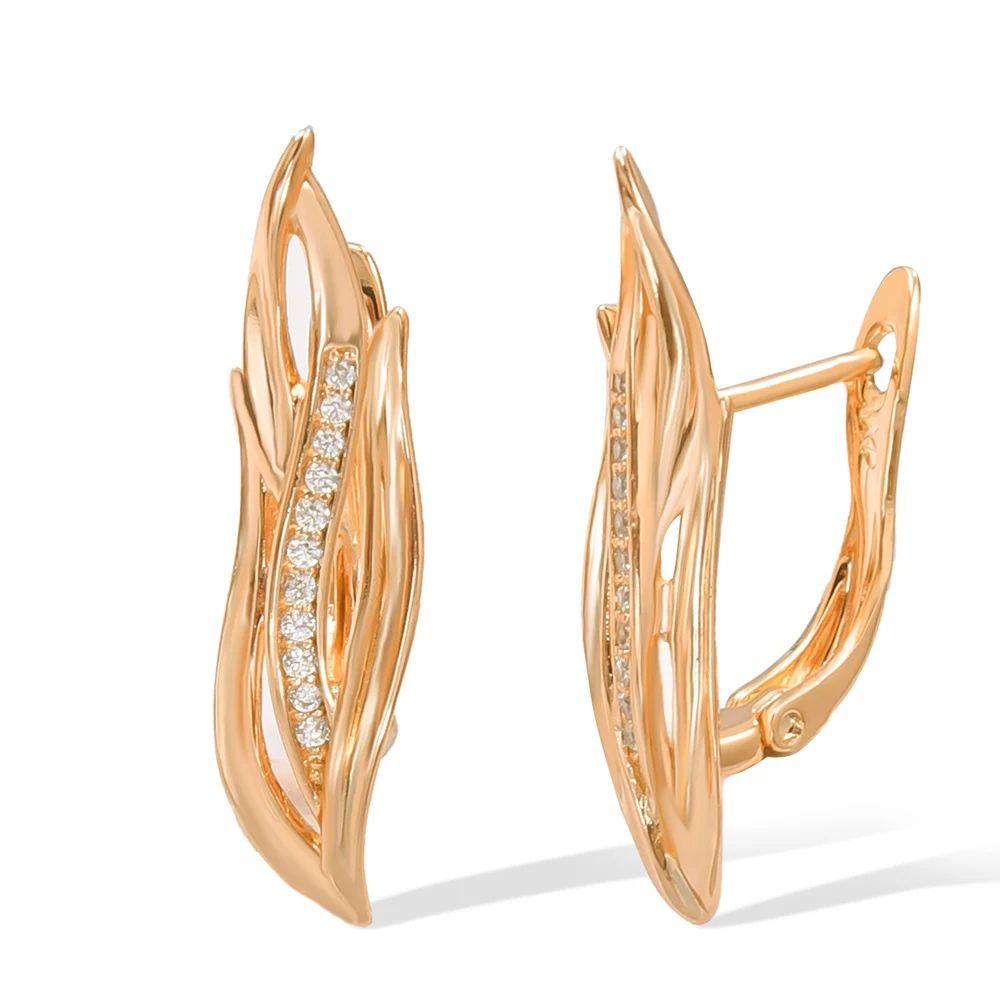 أقراط على شكل ورقة الزركون الطبيعي للنساء فضية 585 إكسسوارات مجوهرات الزفاف الذهبية الوردية #6