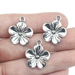 15 Pieces 20*23mm Antique Silver Color Mixed Alloy Flower Charms Pendant Accessory For DIY Jewelry Making