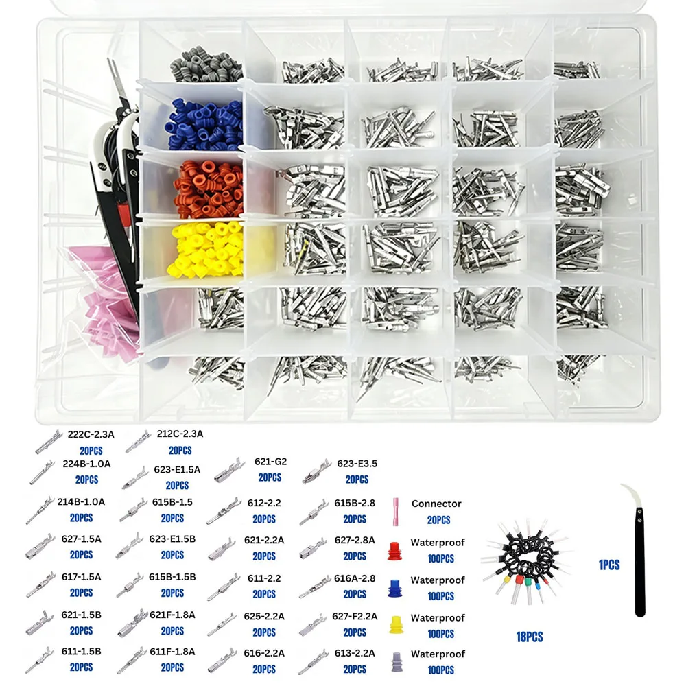 940Pcs Car Electrical Wire Terminal Pin Connector 1/1.5/1.8/2.2/2.8/3.5mm Terminals Pin Crimp Pins Non-Insulated Plug Automotive