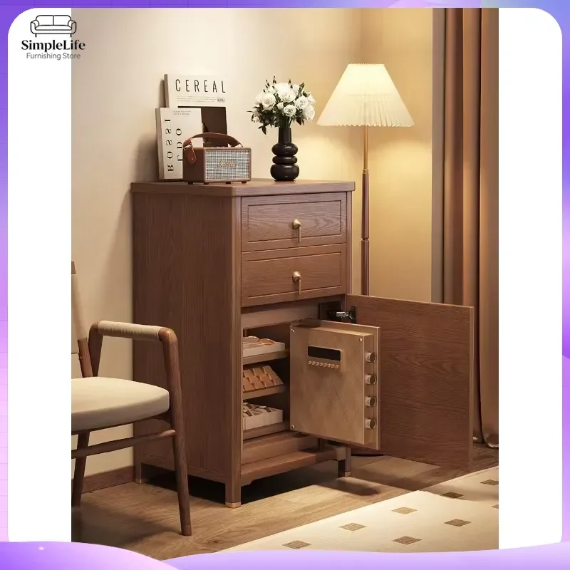 Solid Wood Living Room Cabinet with Hidden Drawer Safe Password Fingerprint Lock Storage Chest for Bedroom Home Office