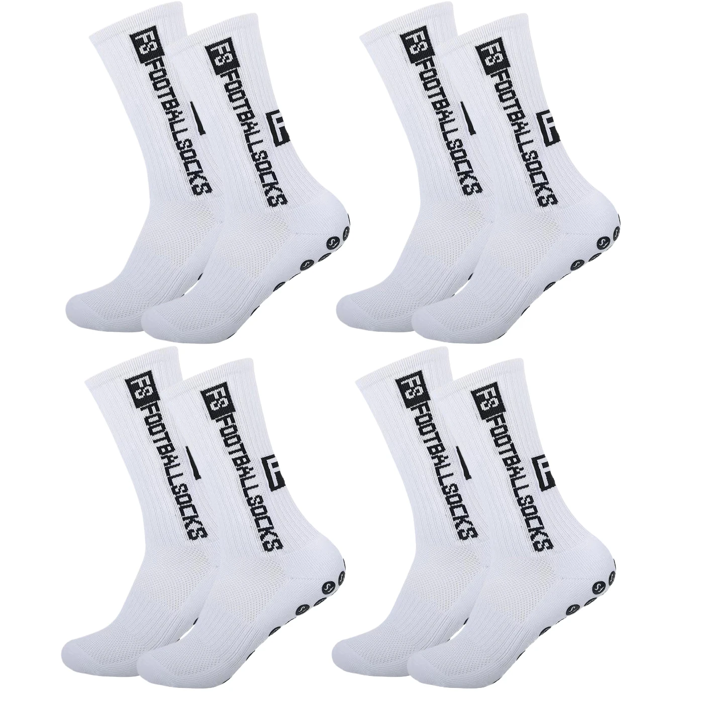 4 Paar Fußballsocken für Herren und Damen, FS-Buchstabensocken, Sport, Basketball, Baseball, Rugby, Radfahren, Laufen, Gummigriffsocken
