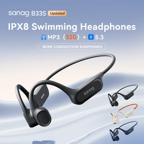 Sanag B33S IPX8 수영용 골전도 이어폰 선택 32G 메모리 헤드폰 무선 앱 터치 컨트롤 블루투스 MP3 헤드셋