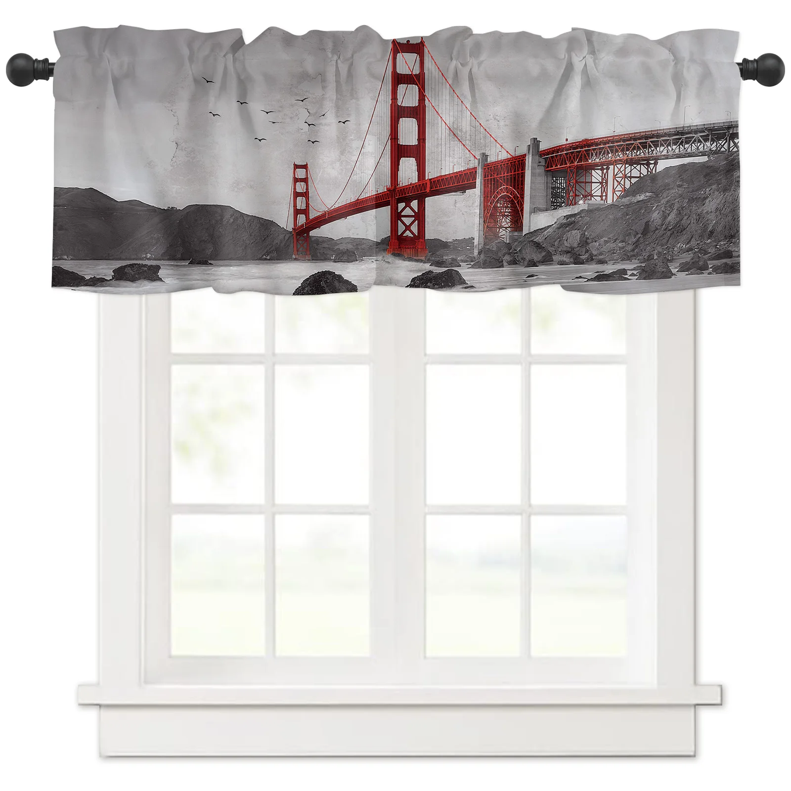 ZEDLIYU Valances for Windows Kitchen Living Room Small Window Valance Golden Gate Bridge 1 Panel, 54 x 18 Inch