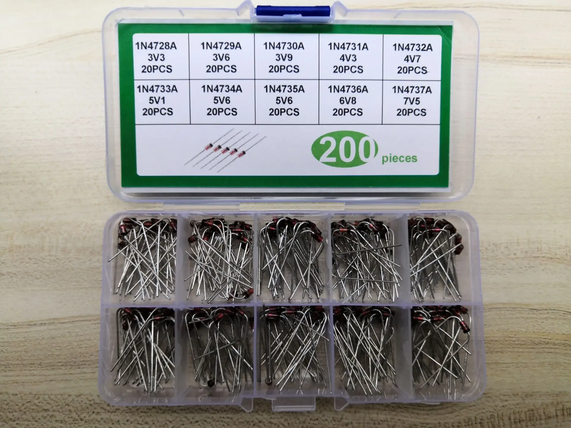 10Value * 20 Kit diodi 1W Zener 1 n4728a/4729A/4730A/4731A/4732A/4733A/4734A/4735A/4736A/4737A 3.3 3.6 3.9 4.3 4.7 5.1 5.6 6.8 7.5V