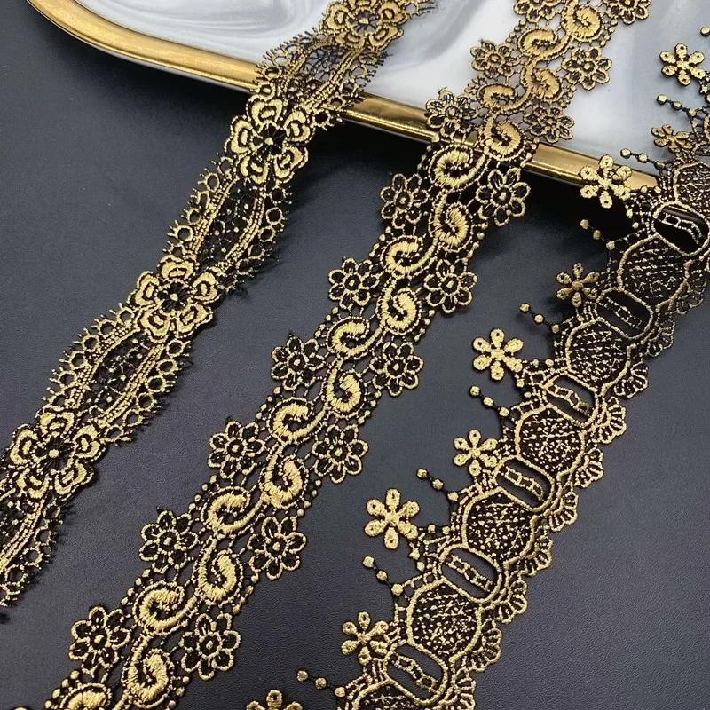 Water Soluble Embroidery Lace Trims, Gold Ribbon, Handmade Clothing, DIY Accessories, 1 Yards