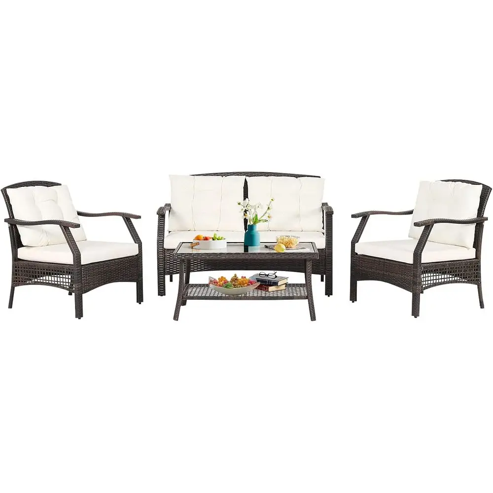 

Комплект садовой мебели из ротанга из 4 предметов с подушками и защитным чехлом