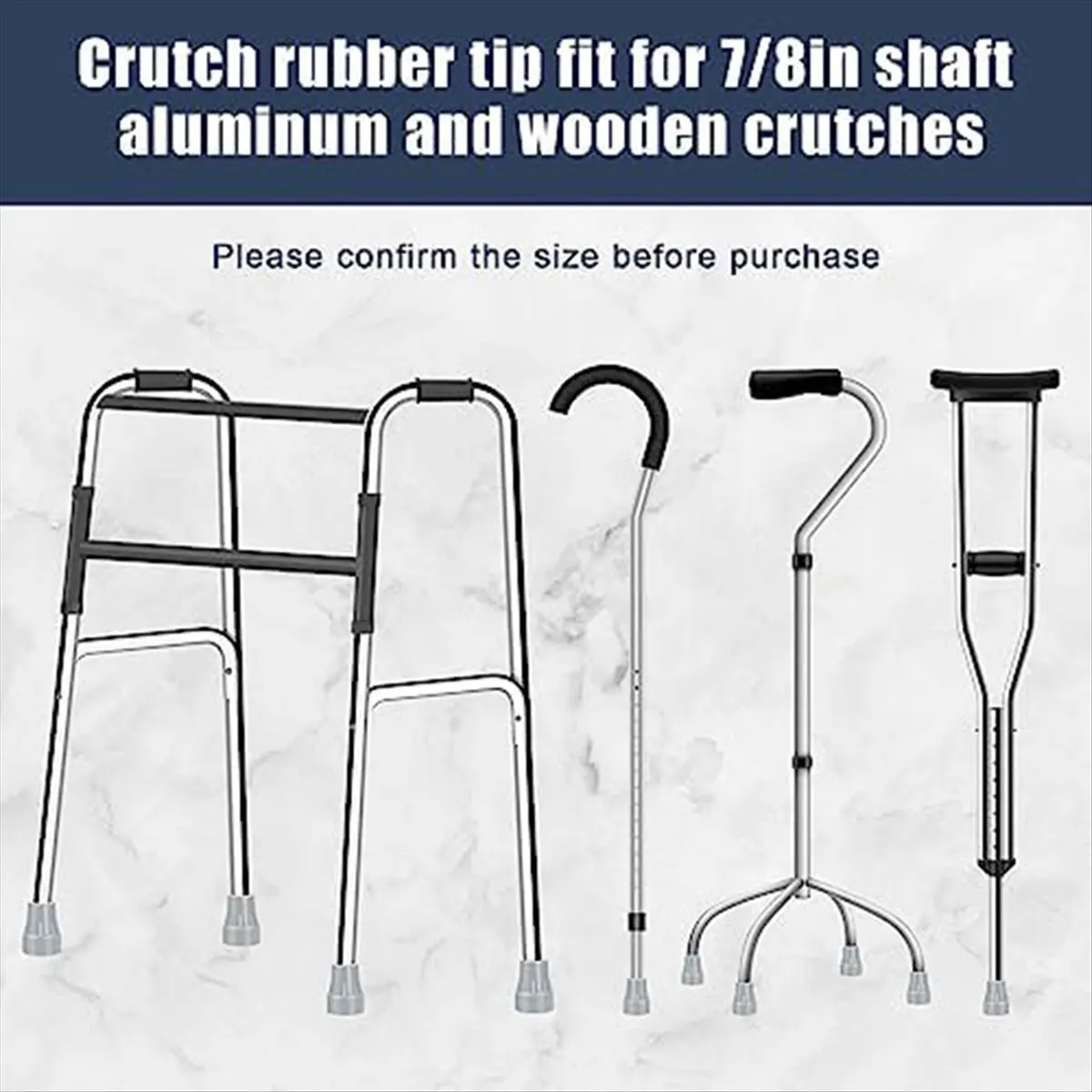ABNH Crutch Tips, 7/8Inch Heavy Duty Non-Slip Rubber Cane Tips, Replacement Cane Foot Caps, Crutch Pads,6 PCS