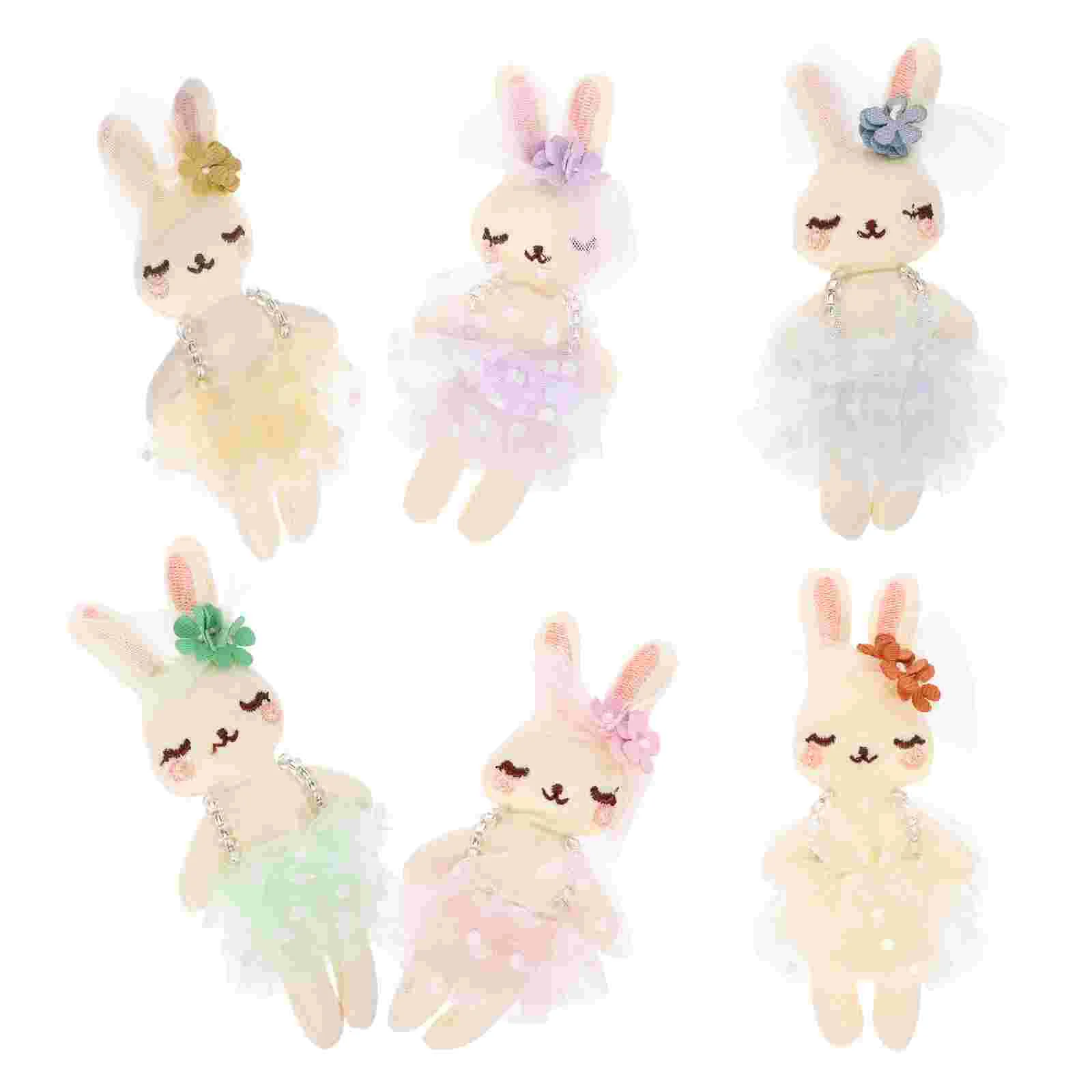 Peluches de conejo de 6 piezas, adorno de ropa, muñecas DIY, diadema de conejo, decoración de ropa de bebé