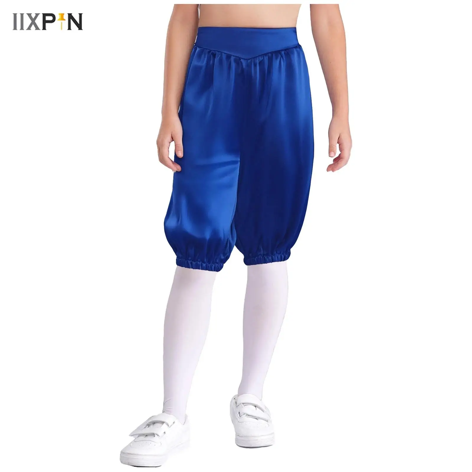 

Kids Boy Girl Medieval Capri Pants Glossy Solid Color High Waist Lantern Pants for Halloween Carnival Cosplay Party Christmas