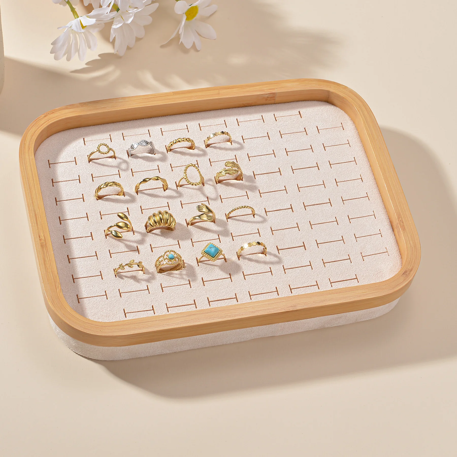 Wholesale Ring Display High Quality Bamboo Box Cardboard Jewelry Storage Case Ear Studs Holder Showcase Cufflink Jewelry Tray