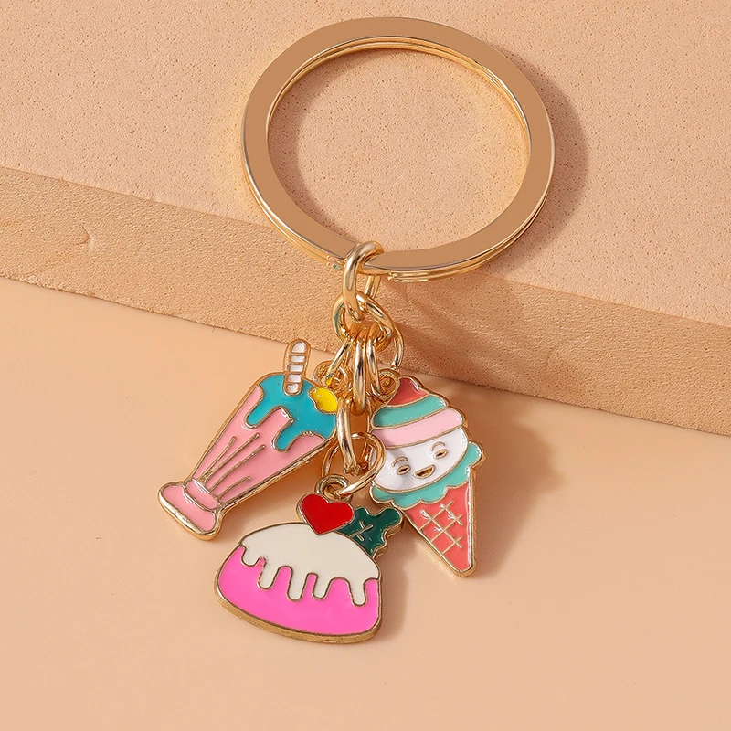 Niedlicher Lebensmittel-Schlüsselanhänger aus Emaille, Sommergetränk-Kuchen-Anhänger, Schlüsselringe für Damen und Herren, Auto-Schlüsselanhänger, Handtaschen-Anhänger, DIY-Zubehör – Detail 5