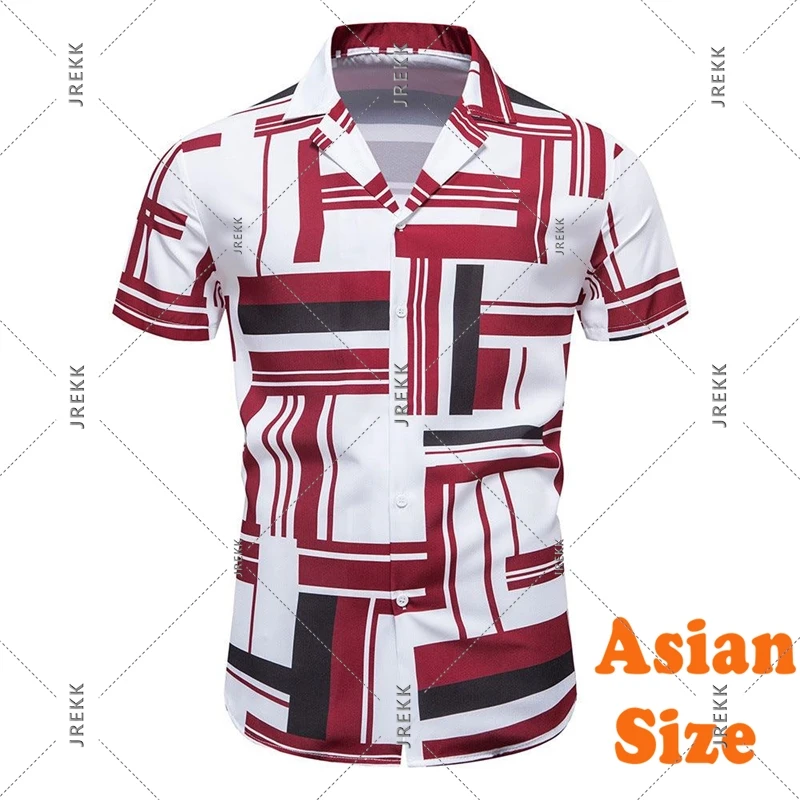 Camicia con risvolto con motivo geometrico artistico per abbigliamento da uomo Camicie con bottoni a manica corta taglia asiatica T-shirt moda estiva casual da strada