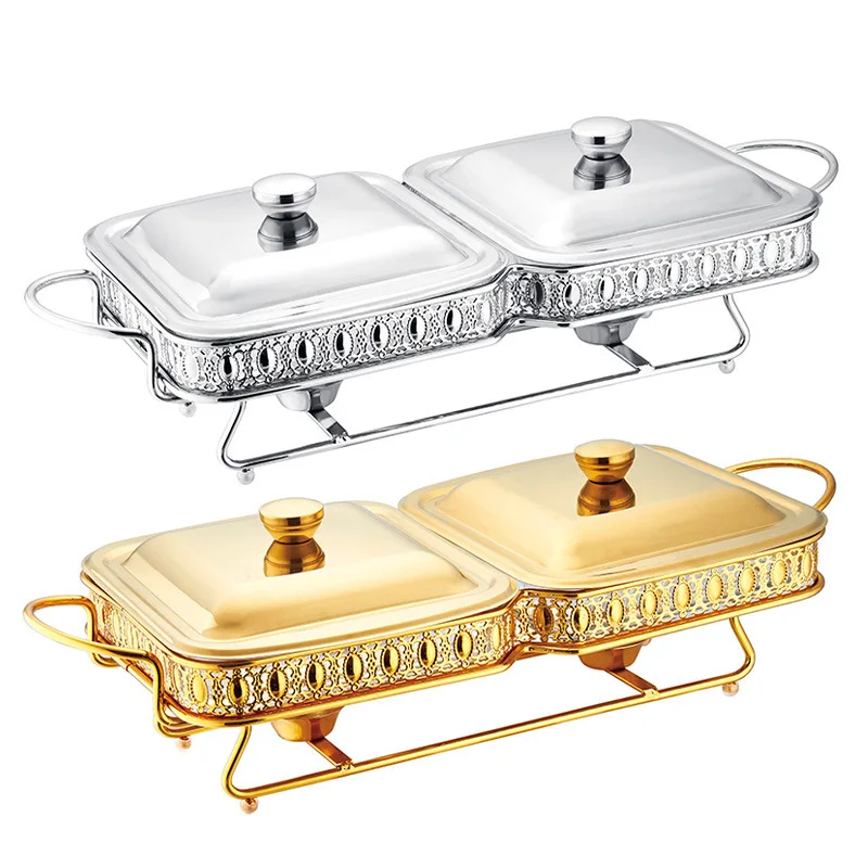 

1.8L Double Food Warmer Buffet Golden Silver Wedding Chafing Dish Stainless Steel Glass Serving Dish Hot Pot Small Chafing Dish