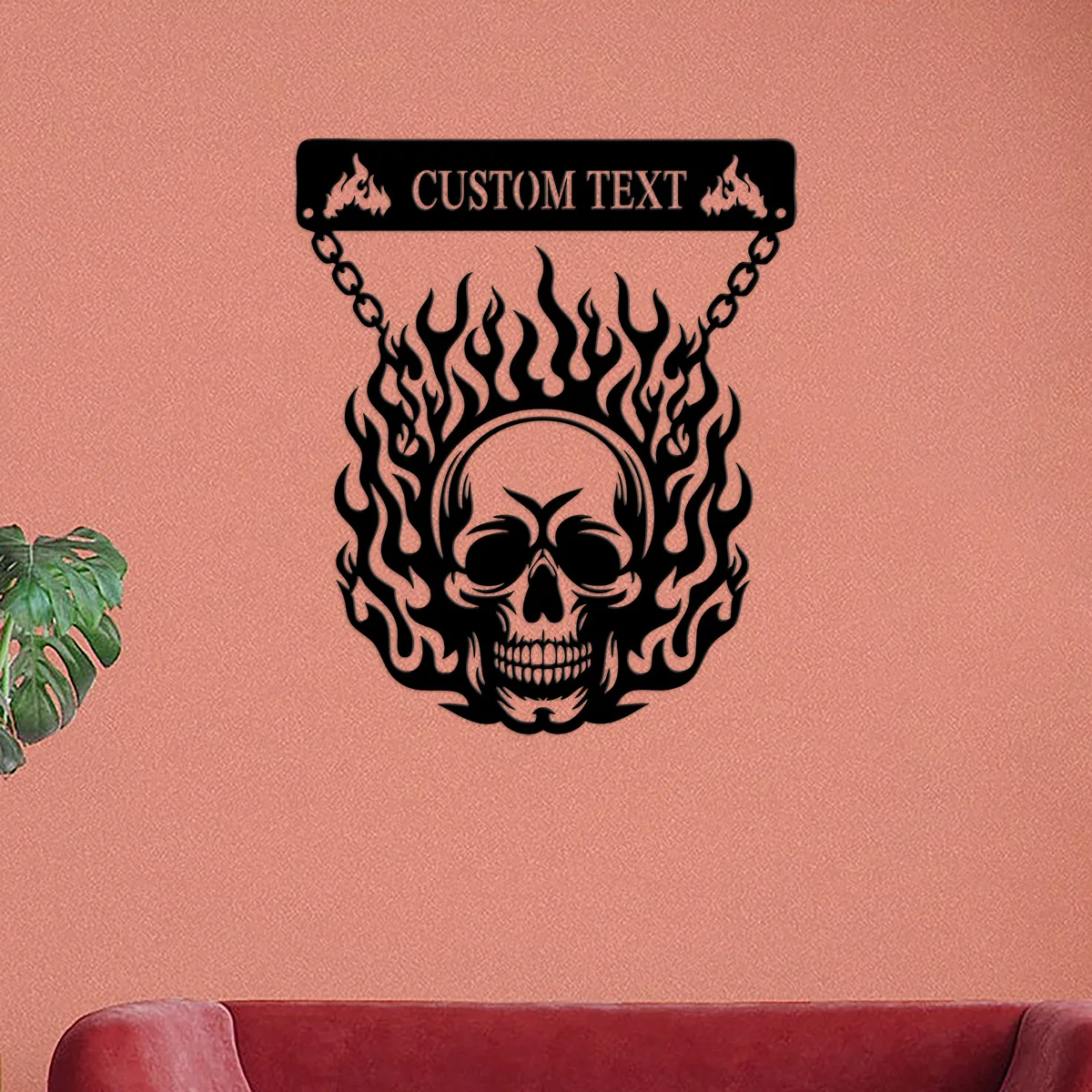 

Custom Flaming Skull Metal Wall Art, Personalized Skull Name Sign, Flaming Skull Metal Sign, Home Decor, Garage Decor