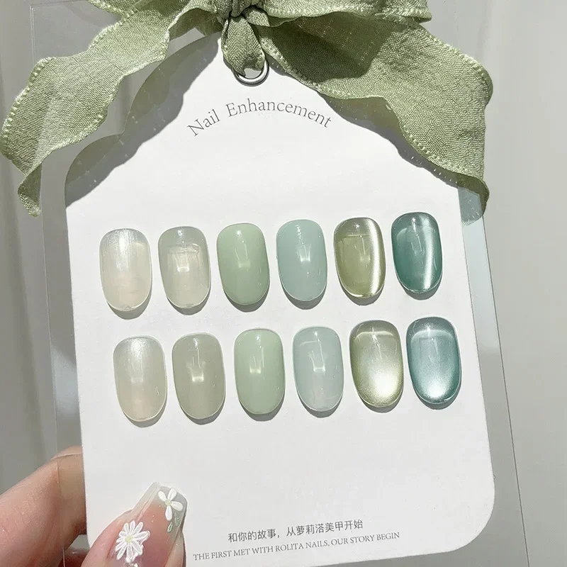 Vidro esmalte de gel, transparente, geléia, verde, hortelã, azul, cor do gelo, olho de gato, simples, fresco, verão, Pretty Nail Art gel