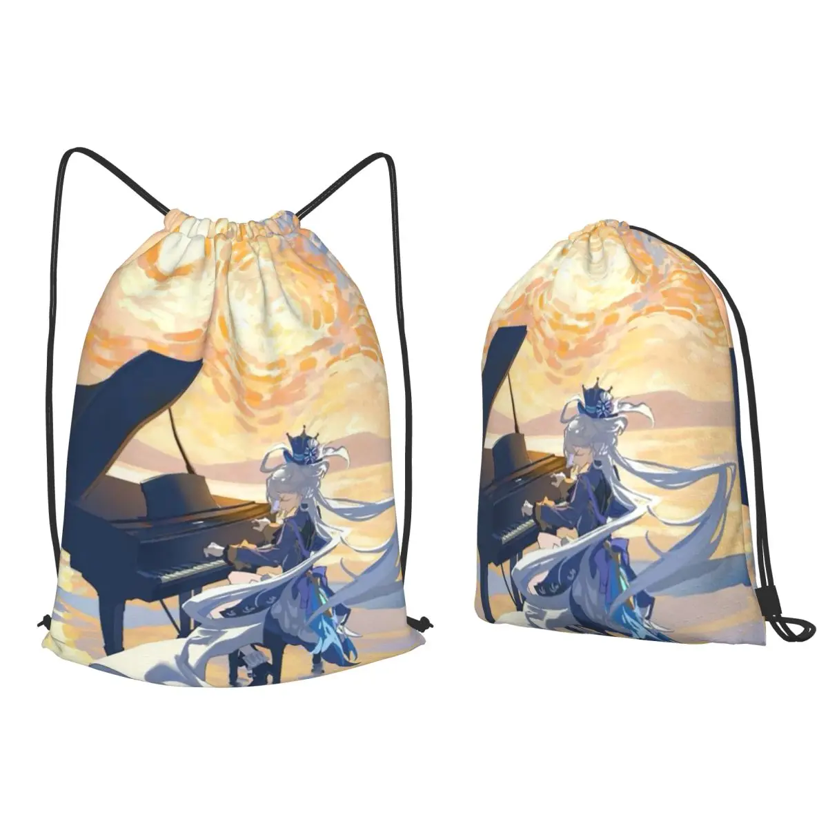 Furina Genshin Impact Game Backpacks Fashion Drawstring Bundle Pocket Storage Bag Book Bags for Travel Students