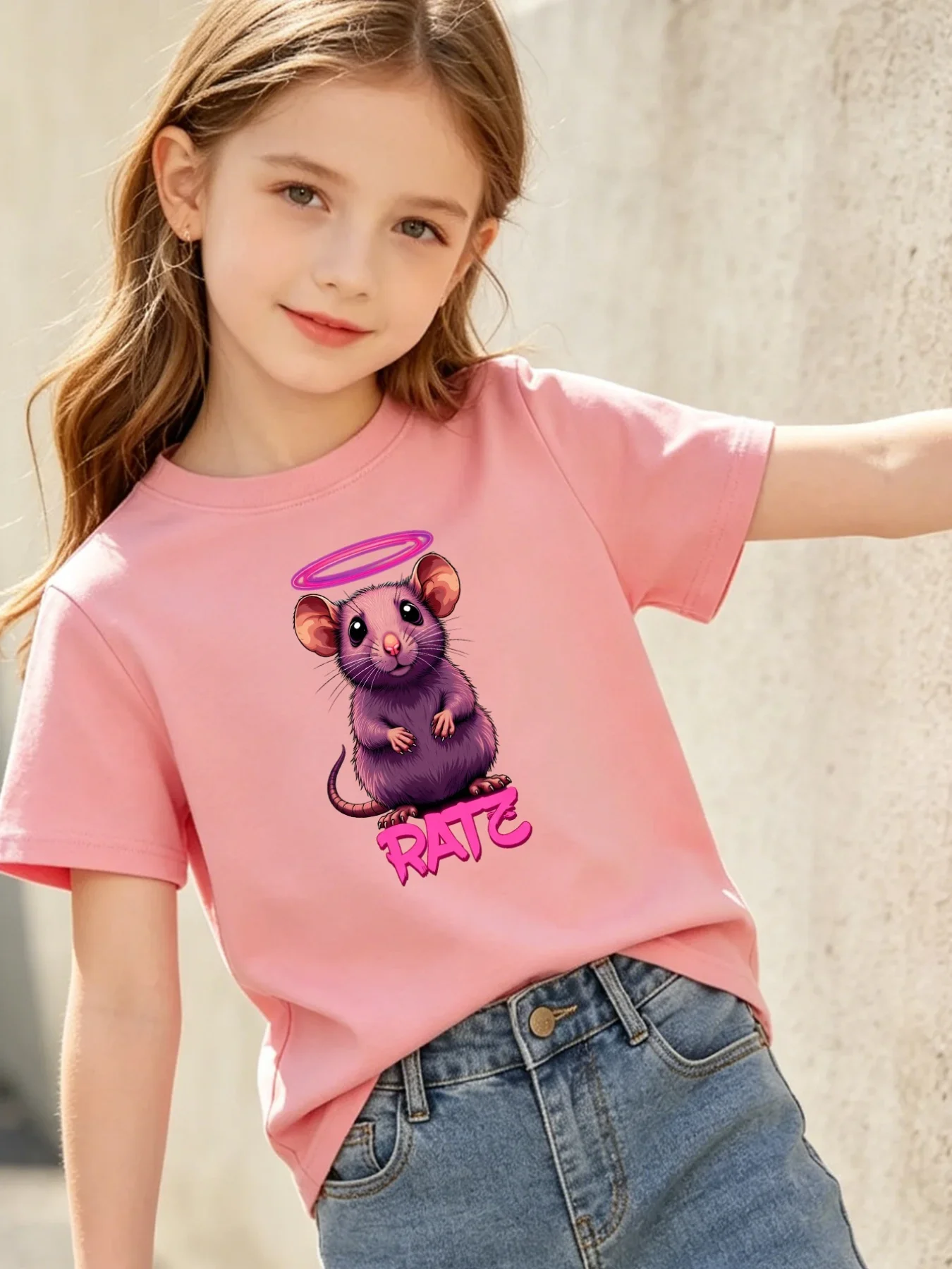 Cute Purple Angel Rat Print Kids T Shirt Boys Girls Short Sleeve Tee Funny Ratz Graffiti Parent Child Matching Toddler Youth Top