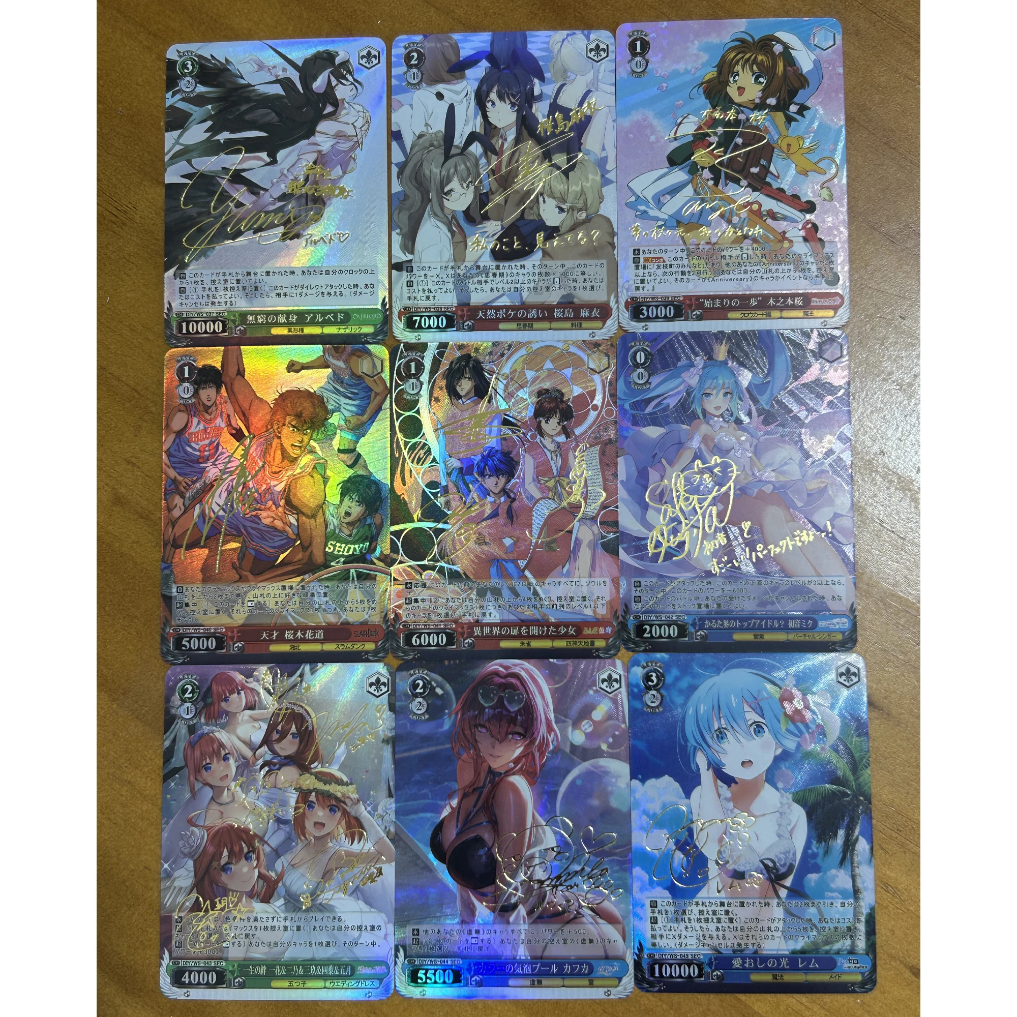 Diy 9Pcs/set Albedo Rem Kafka Sakurajima Mai Hatsune Miku WS Signature Flash Card Game Anime Collection Cards Gift Toys