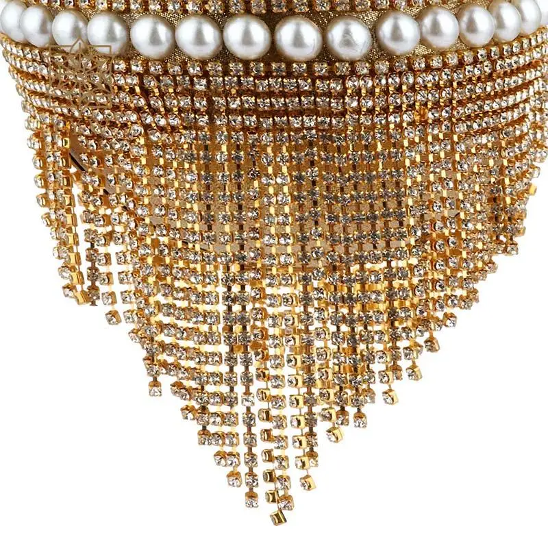 Rhinestone Pearl Round Ball Evening Handbag for Women Metal Circle Top Handle Diamond Tassels Wedding Party Bag Box Chain Purse