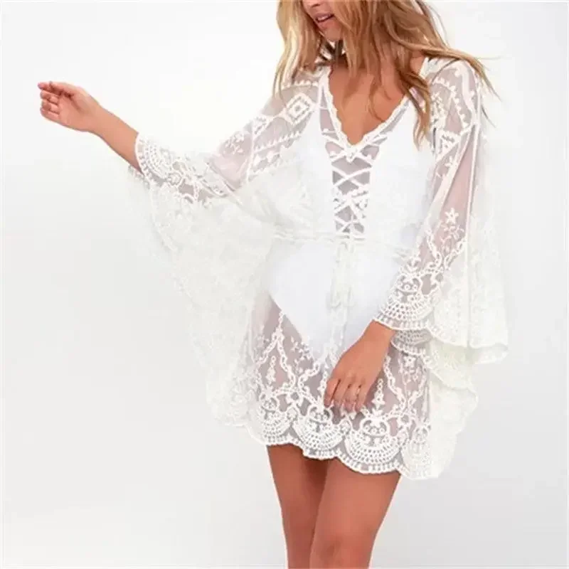 2025 Lace Beach Pareo Beachwear Swim Suit Cover Up Playa Pareo Tunics for Beach Tunic Swimwear Women