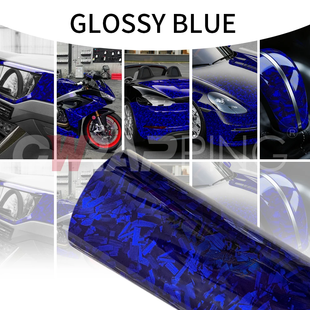 عالية لامعة الأزرق مزورة ألياف الكربون الفينيل التفاف فيلم ليزر مقاوم للماء على غطاء محرك السيارة لتقوم بها بنفسك سيارة لاصق الفينيل لملصقات الدراجات النارية