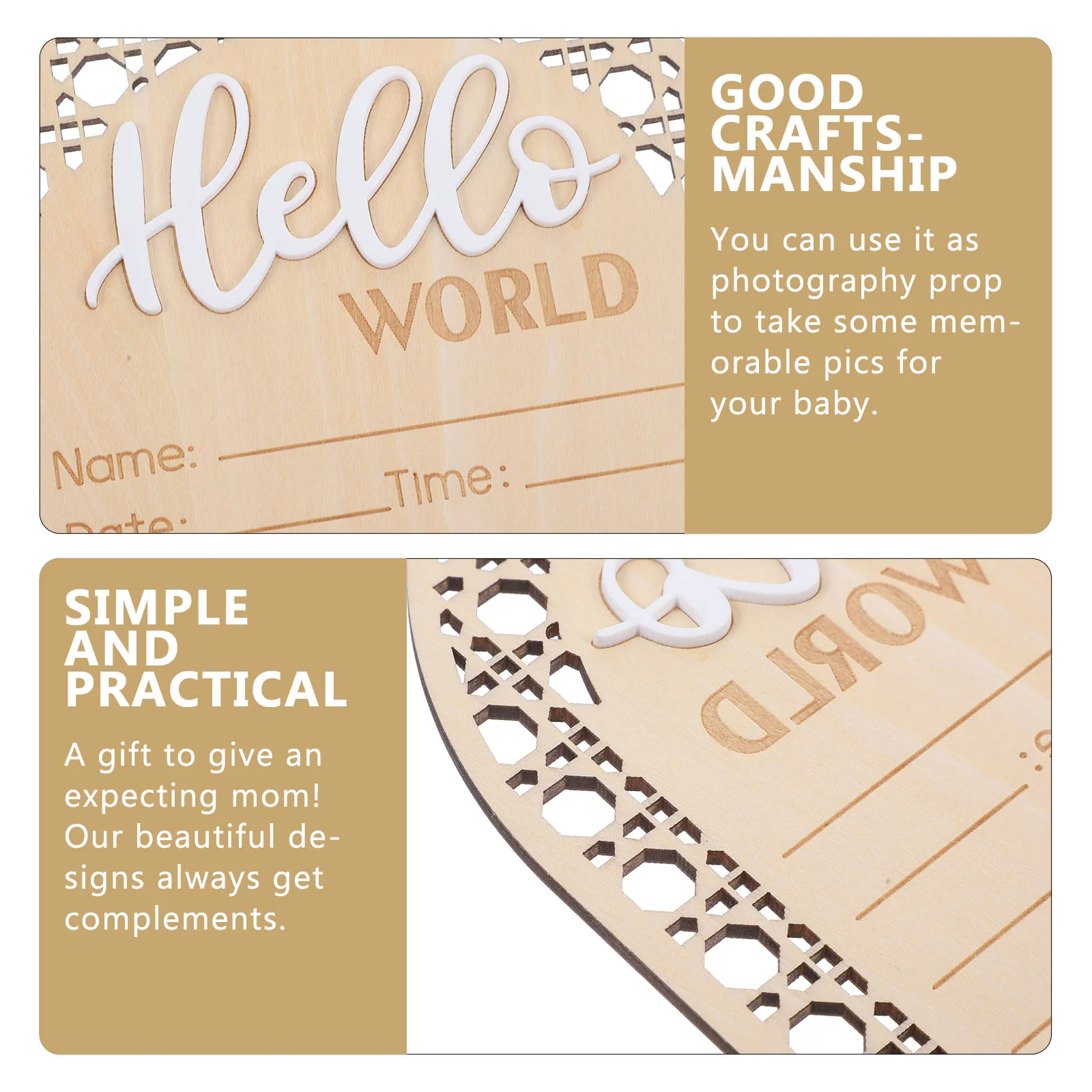 

2Pcs Wooden Baby Birth Announcement Sign Newborn Name Announcement Sign Nursery Baby Shower Gift Photography Prop