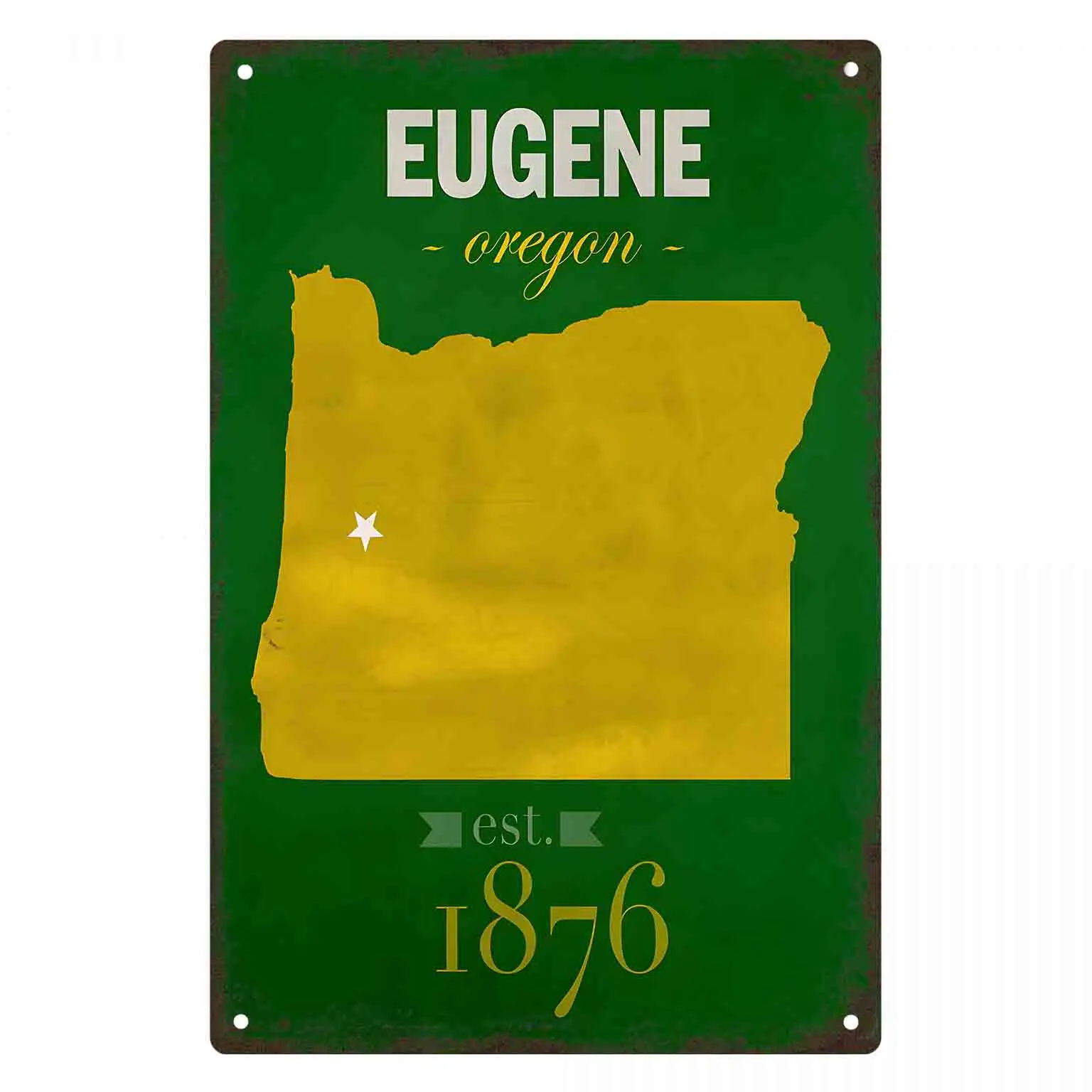 2D FLAT 1pc Eugene Oregon Gold Map Metal Wall Sign Decoration for Home Cafe Garage Bedroom Porch And Garden