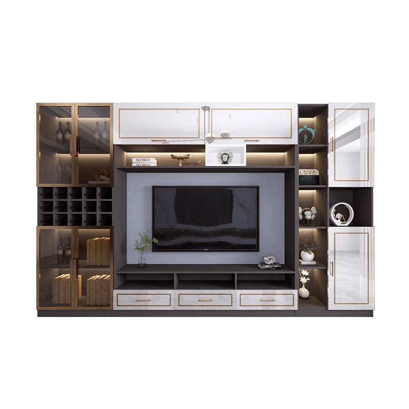 

Light luxury TV cabinet, integrated combination of background wall, living room storage