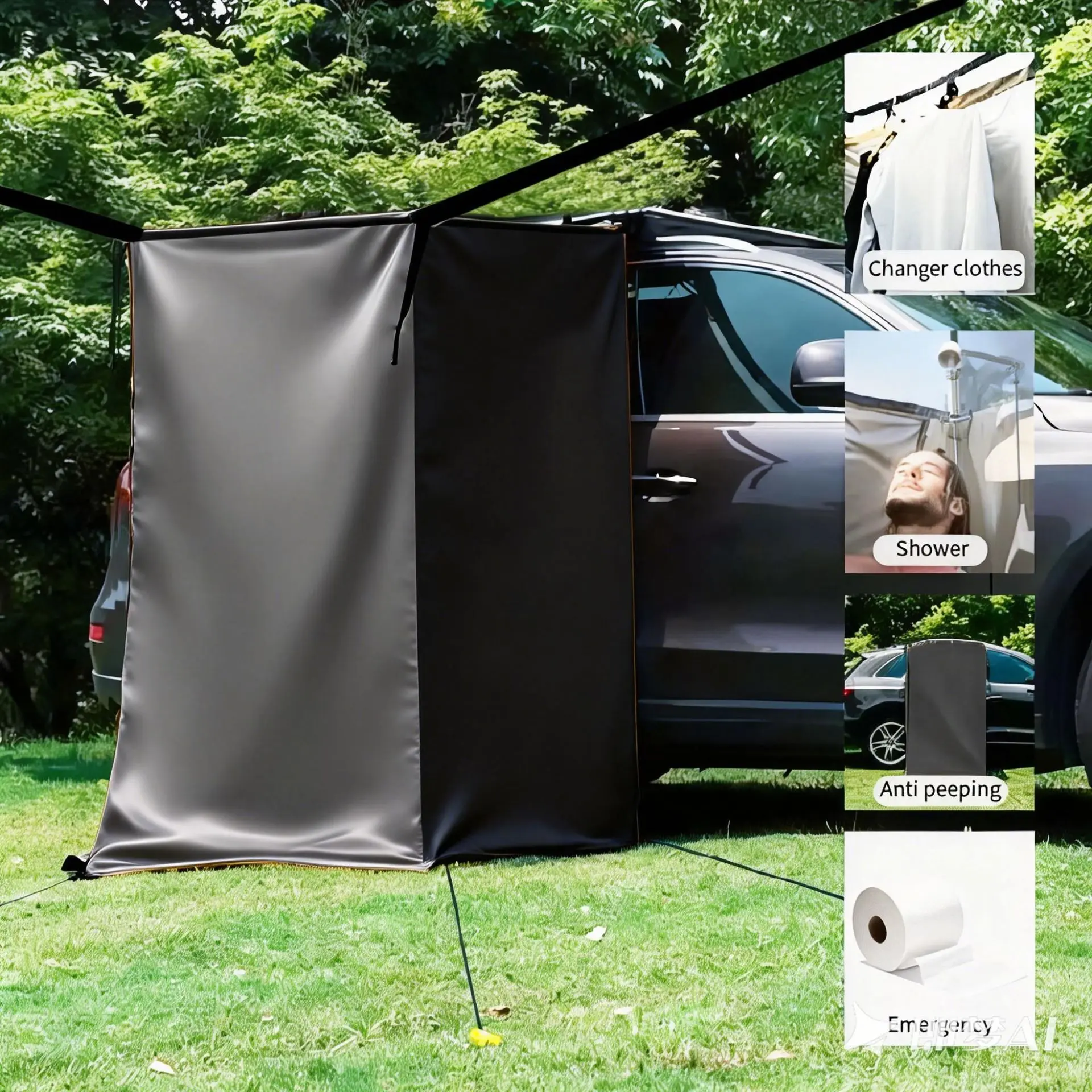 Car Side Shower Tent Privacy Shelter Blackout Changing Room No Poles Waterproof Portable Camping Tailgate Toilet Enclosure