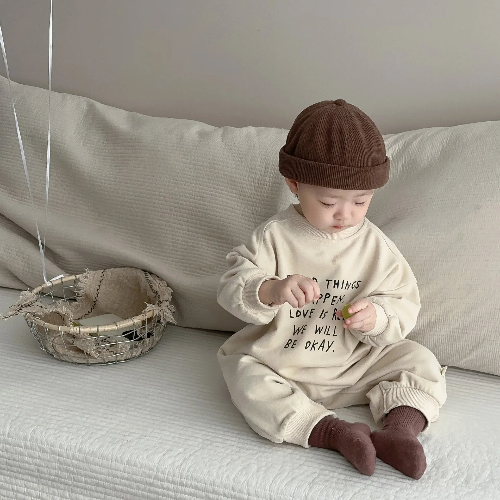 

2025 Autumn New Baby Casual Romper Newborn Toddler Boy Long Sleeve Letter Print Jumpsuit Cotton Loose Infant Clothes 0-24M