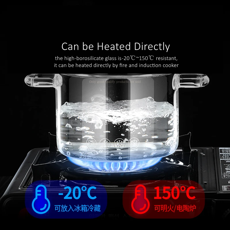 LFGB Certification Ultra Hard High-Borosilicate Glass Stewing Pot Transparent Kitchen Saucepot Luxury Visual Cooking Stockpot