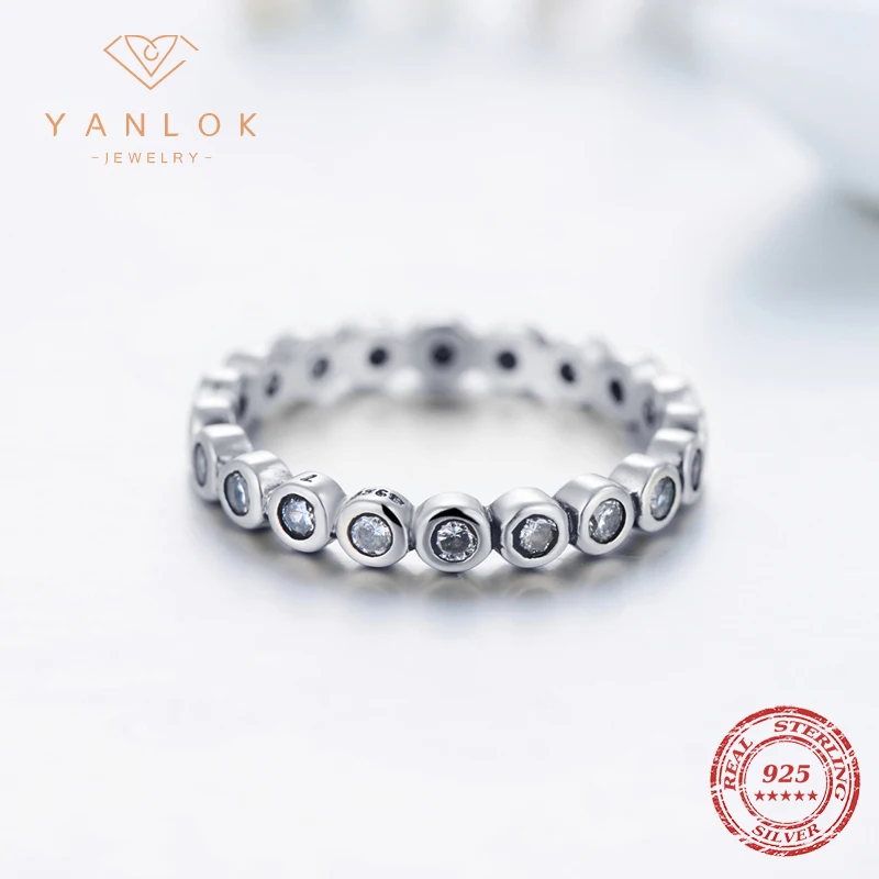 YANLOK Quality Luxury Original Real Solid 925 Sterling Silver CZ Finger Ring Authentic Silver Jewelry For Women Anniversary Gift