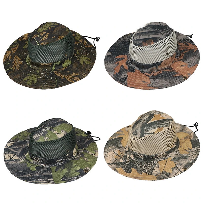 Outdoor Summer Enlarge Wide Brim Breathable Mesh Bucket Hat Tactical Military Camouflage Print Cap Hiking Fisherman Beach Sunhat