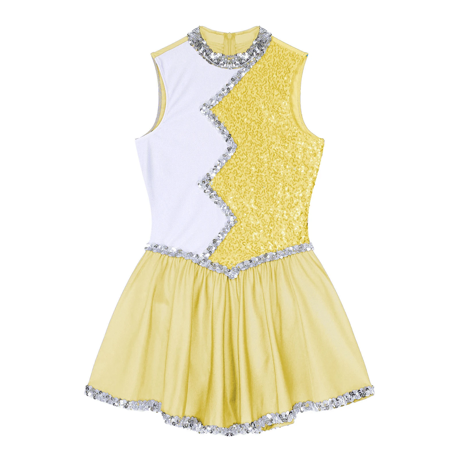 Women Figure Skating Dance Dress Ballet Gymnastics Lyrical Cheerleading Performance Costume Sleeveless Shiny Sequin Leotard Tutu