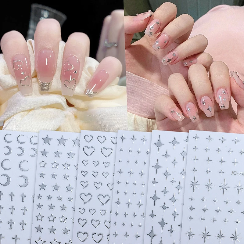 

New Metallic Silver Nail Stickers Metallic 3d Star Nail Art Stickers Self-adhesive Nail Art Stickers Heart-shaped Nail Art Tools