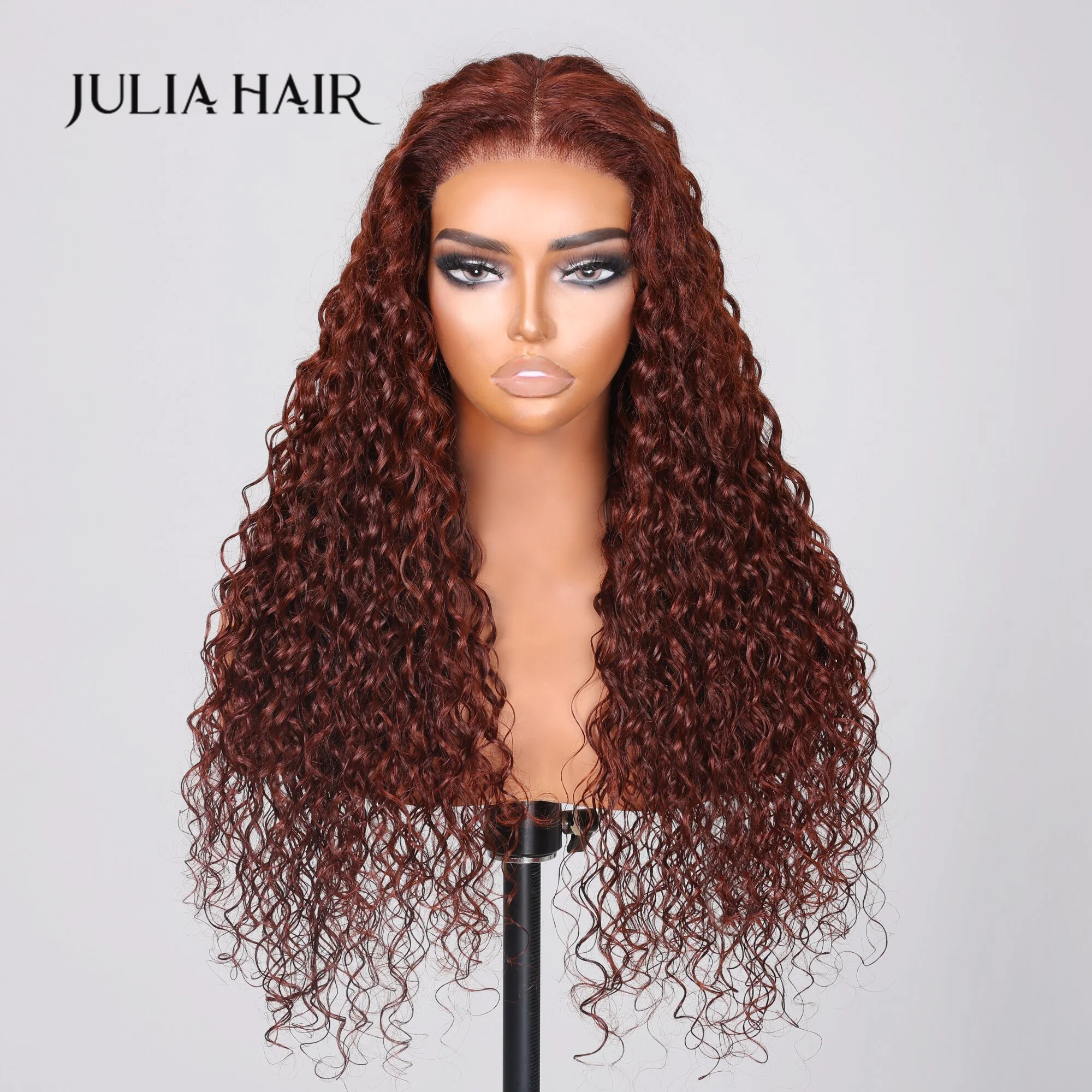 

Julia Hair Wear Go 6x4.5 Pre Cut Lace Quick Easy Water Wave 33B Reddish Brown With Breathable Cap Air Wig Pre-Plucked Hairline