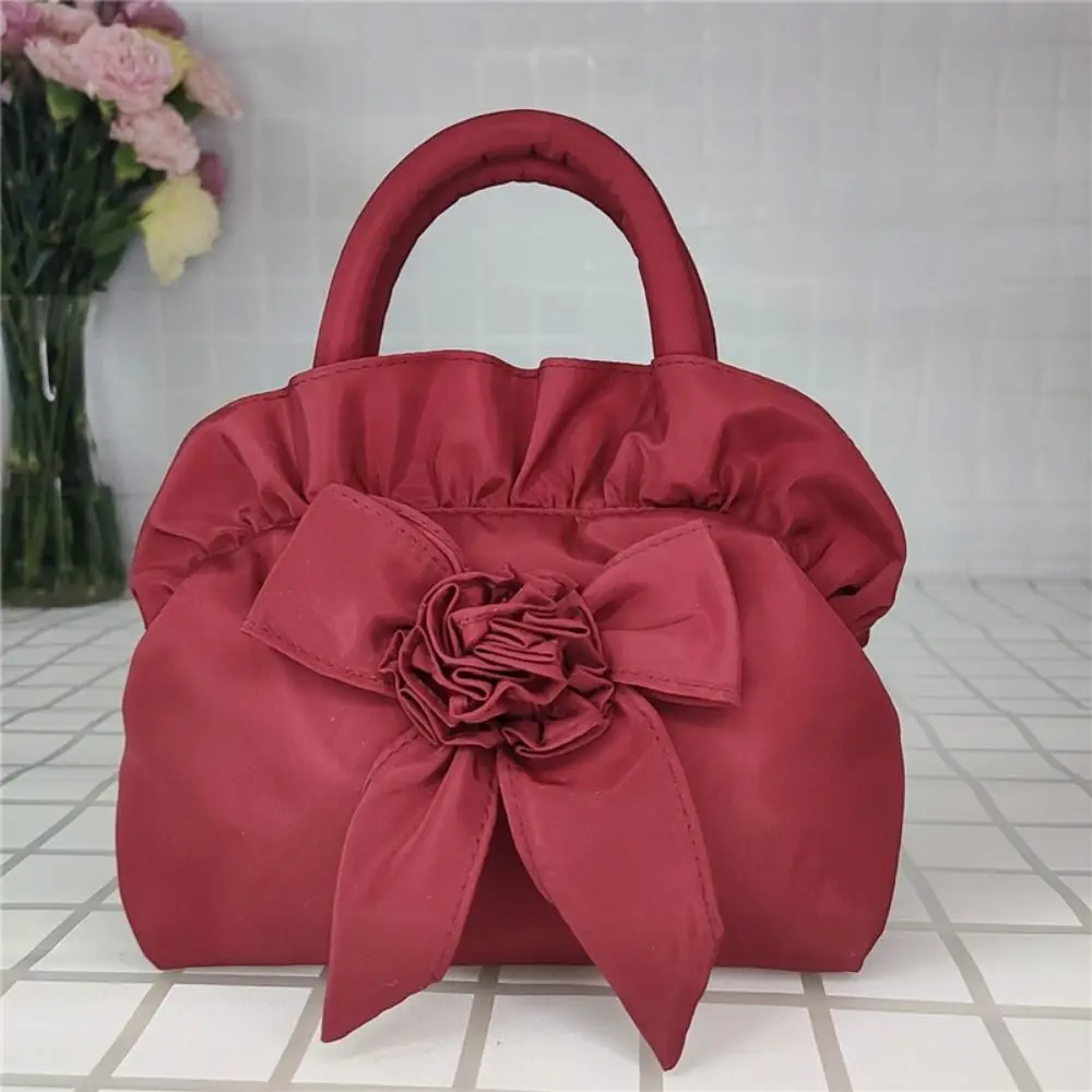 

Vintage Flowers Women Bowknot Bag Zipper Portable Ladies Handbag Solid Color Floral Decor Mini Mother Bag Outdoor