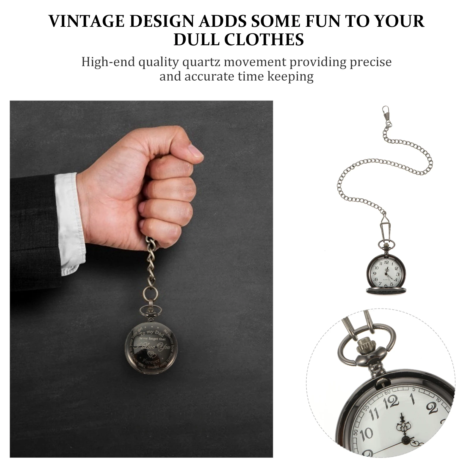 Vintage Pocket Watch Father's Day Quartz Movement Great Craftsmanship Alloy Necklace Popular